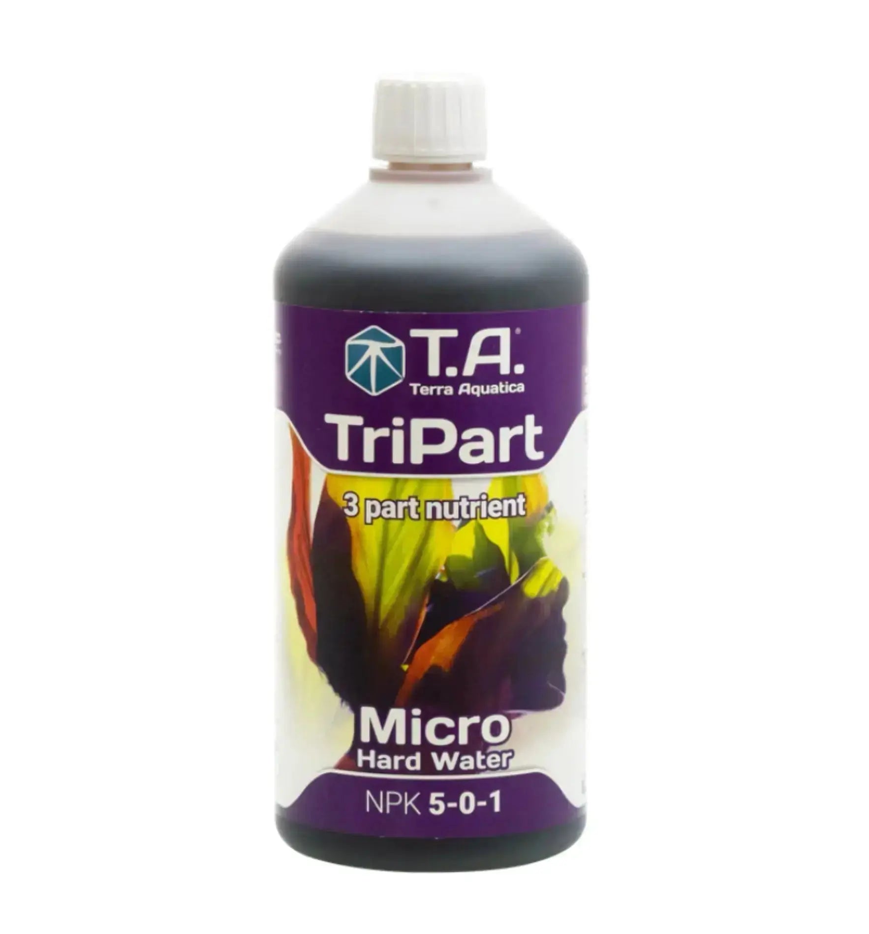 Terra Aquatica TriPart® Micro Dünger in 500 ml Flasche, ideal für hartes Wasser, zeigt die Produktflasche und Etikett.