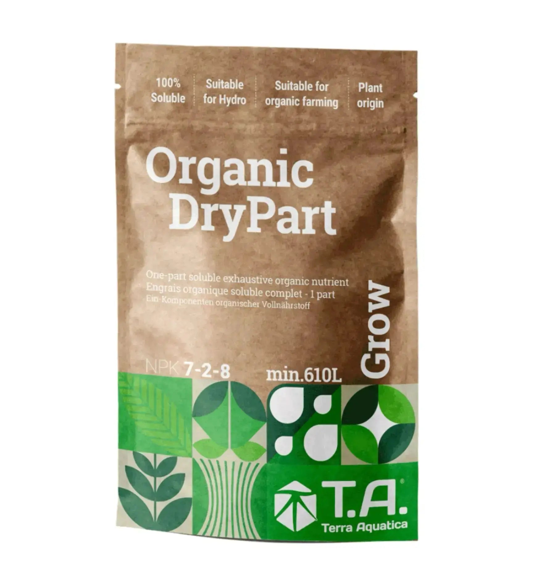 Terra Aquatica Organic DryPart Grow Dünger in 800g Verpackung, organischer Pflanzen-Nährstoff für gesundes Wachstum