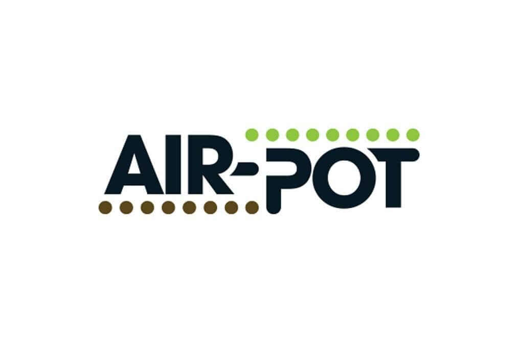Logo des AIR-POT mit modernem Design und grünen sowie braunen Akzenten für die Pflanzenpflege.