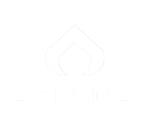 Logo von Athena, symbolisiert durch ein stilisiertes Blatt in Weiß auf transparentem Hintergrund.