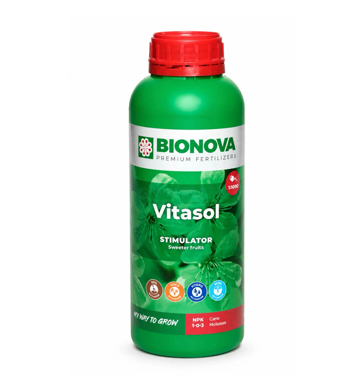 Bionova Vitasol organischer Blüte- und Zuckerbooster in 1-Liter Behälter, flüssiges Pflanzenstärkungsmittel
