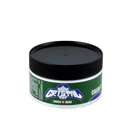 Crystal Top Caloudi in einer runden Dose, Swiss Made, hochwertige Produktverpackung für Growshops.