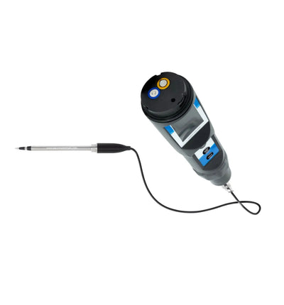 Aquamaster Tools Substrat EC/Temp E300 Pro2 Messgerät zeigt digitales Display und Sensoren für Wasserwerte in einem kompakten Gehäuse.