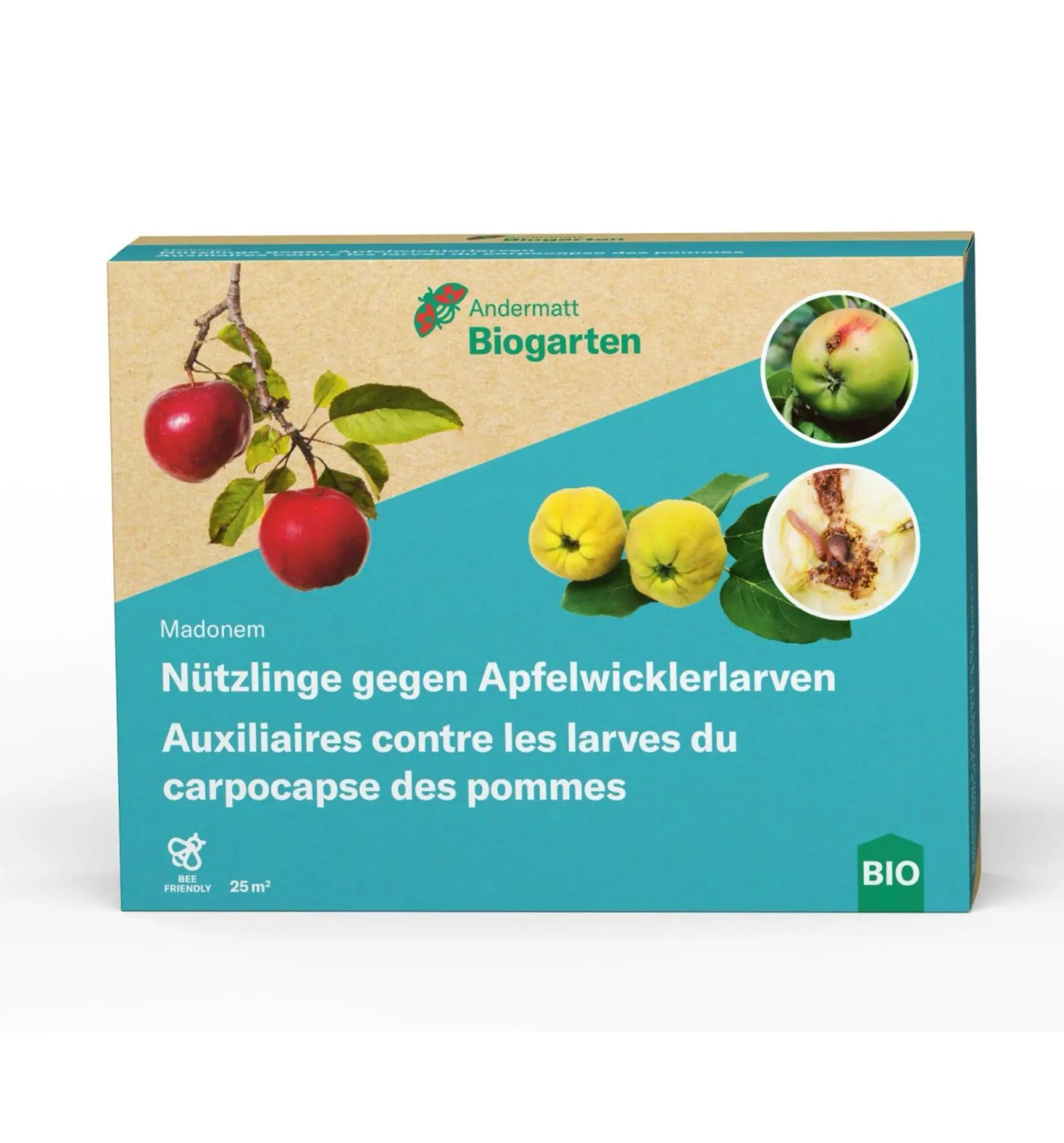 Nützlinge Madonem Nematoden gegen Apfelwicklerlarven, biologischer Schädlingsbekämpfer, in einer Verpackung von Biocontrol & Biogarten