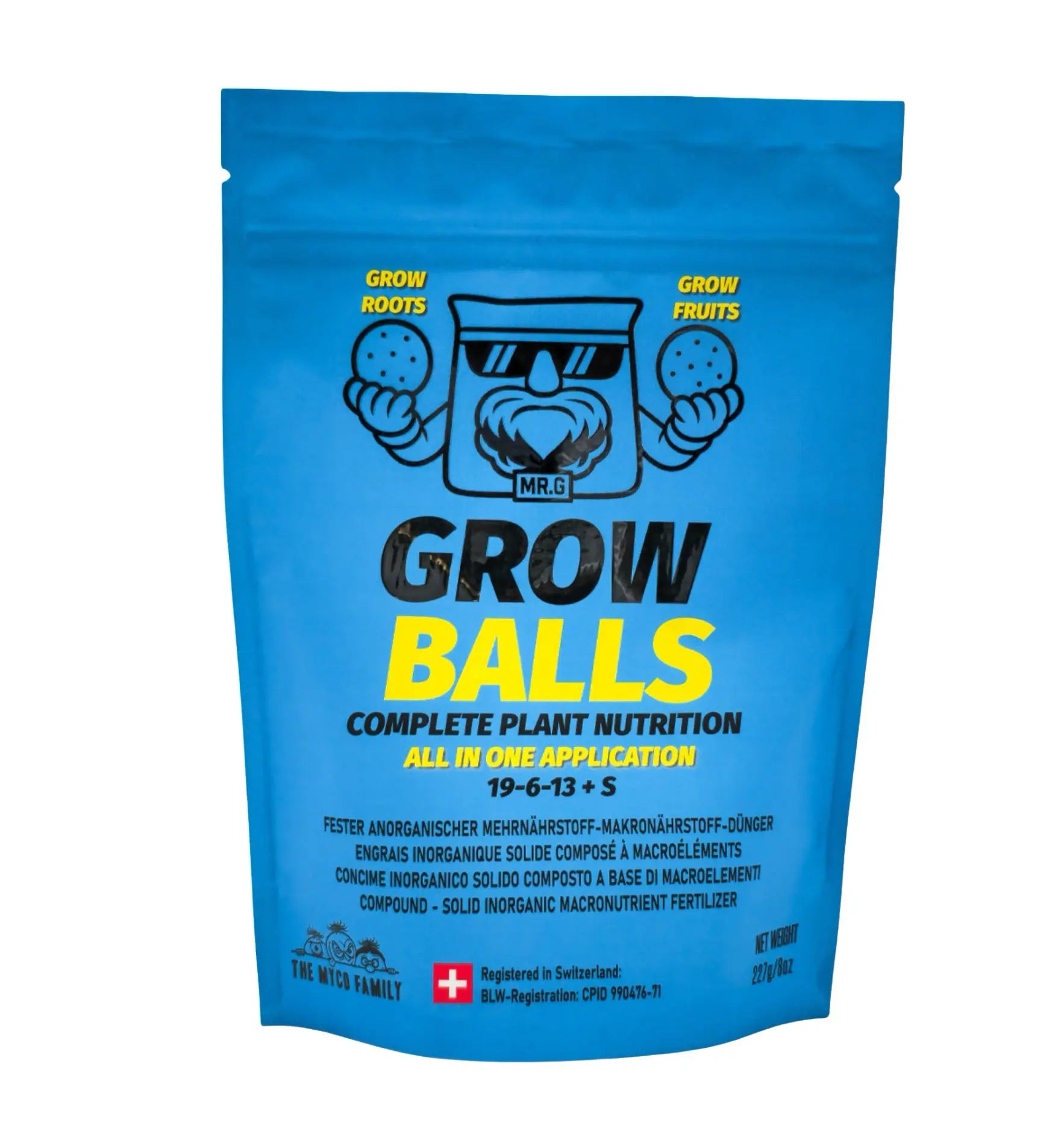 All-in-One Pflanzendünger "The Myco Family Grow Balls" mit natürlichen Inhaltsstoffen für gesundes Pflanzenwachstum.