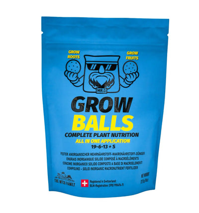 All-in-One Pflanzendünger "The Myco Family Grow Balls" mit natürlichen Inhaltsstoffen für gesundes Pflanzenwachstum.