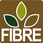 Logo von Fibre mit drei Blättern in verschiedenen Grüntönen auf braunem Hintergrund.