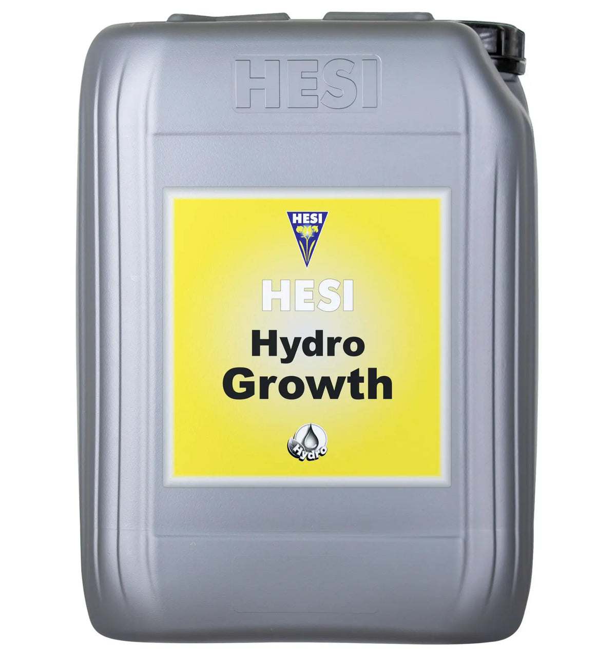 Hesi Hydro Wuchs Dünger in 10-Liter-Kanister, ideal für gesunden Pflanzenwuchs, zeigt die Flasche mit grünem Etikett und Dosierungsangaben