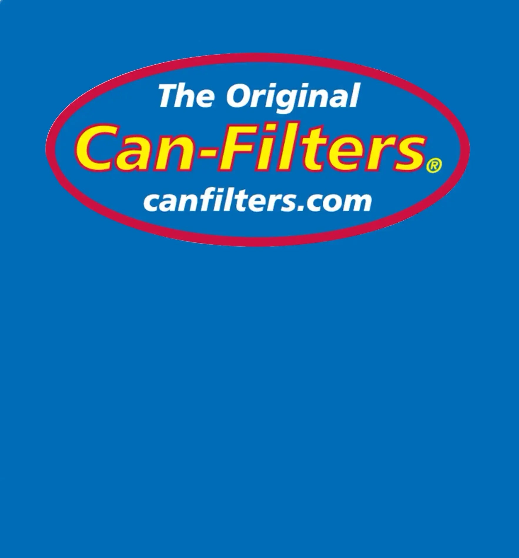 Logo von Can-Filters mit Website-Adresse canfilters.com auf blauem Hintergrund.