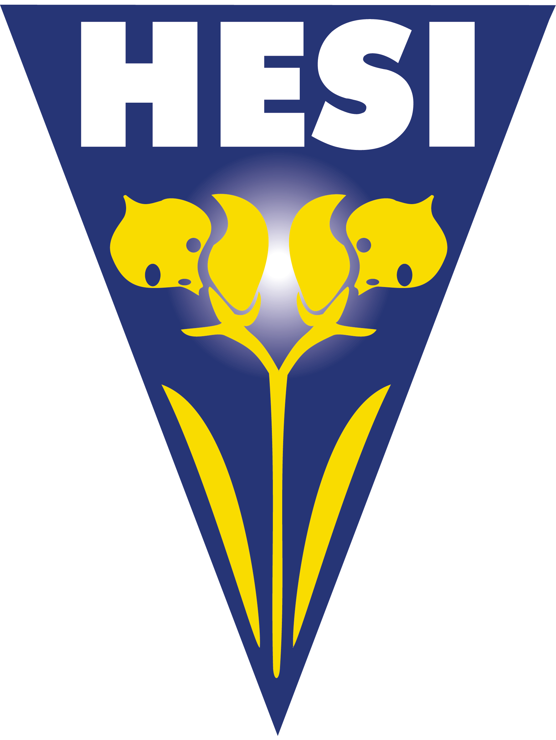 Logo von HESI mit blauen und gelben Farben und stilisierten Blumenmotiven