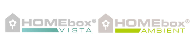 Logos von HOMEbox VISTA und HOMEbox AMBIENT für Growshop-Dateien mit Informationen.