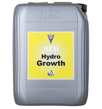 Hesi Hydro Wuchs Dünger in 1-Liter-Flasche, ideal für gesunden Pflanzenwuchs, zeigt die Flasche mit grünem Etikett und Dosierungsangaben