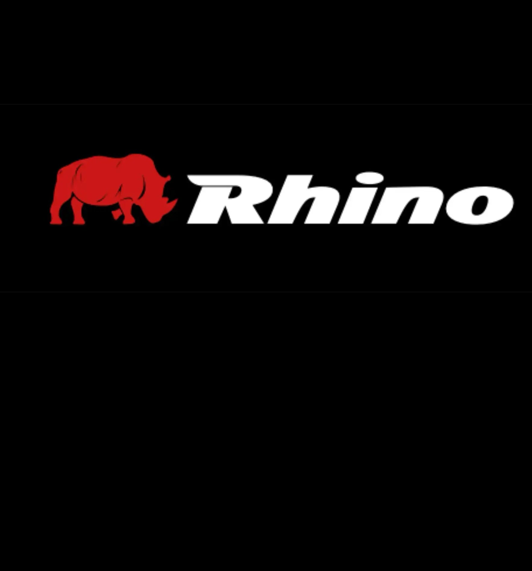 Logo von Rhino mit rotem Nashorn und dem Schriftzug Rhino in Weiß auf schwarzem Hintergrund.