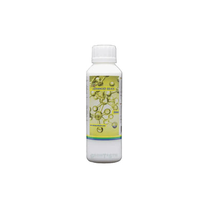Hydroponik-Dünger Advanced Silicia von Advanced Hydroponics in 250 ml Flasche, sichtbare Verpackung und Produktflüssigkeit