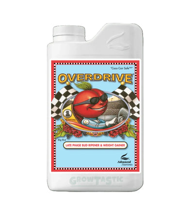 Flasche mit Advanced Nutrients Overdrive® Dünger in 250 ml Flasche, hochwertiges Pflanzenwachstums- und Blütenstimulierer.