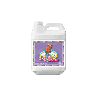 Flasche mit 250 ml Advanced Nutrients Tasty Terpenes™ Dünger, Flüssigdünger für Pflanzen, mit grüner Etikett und Tropfverschluss