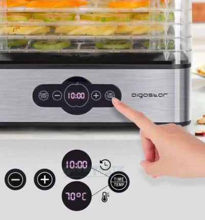 Aigostar Dörrex Crispy Trocknungsgerät mit 5 Filtern à 45 μm, ideal zum Dörren von Lebensmitteln, in neutraler Umgebung.