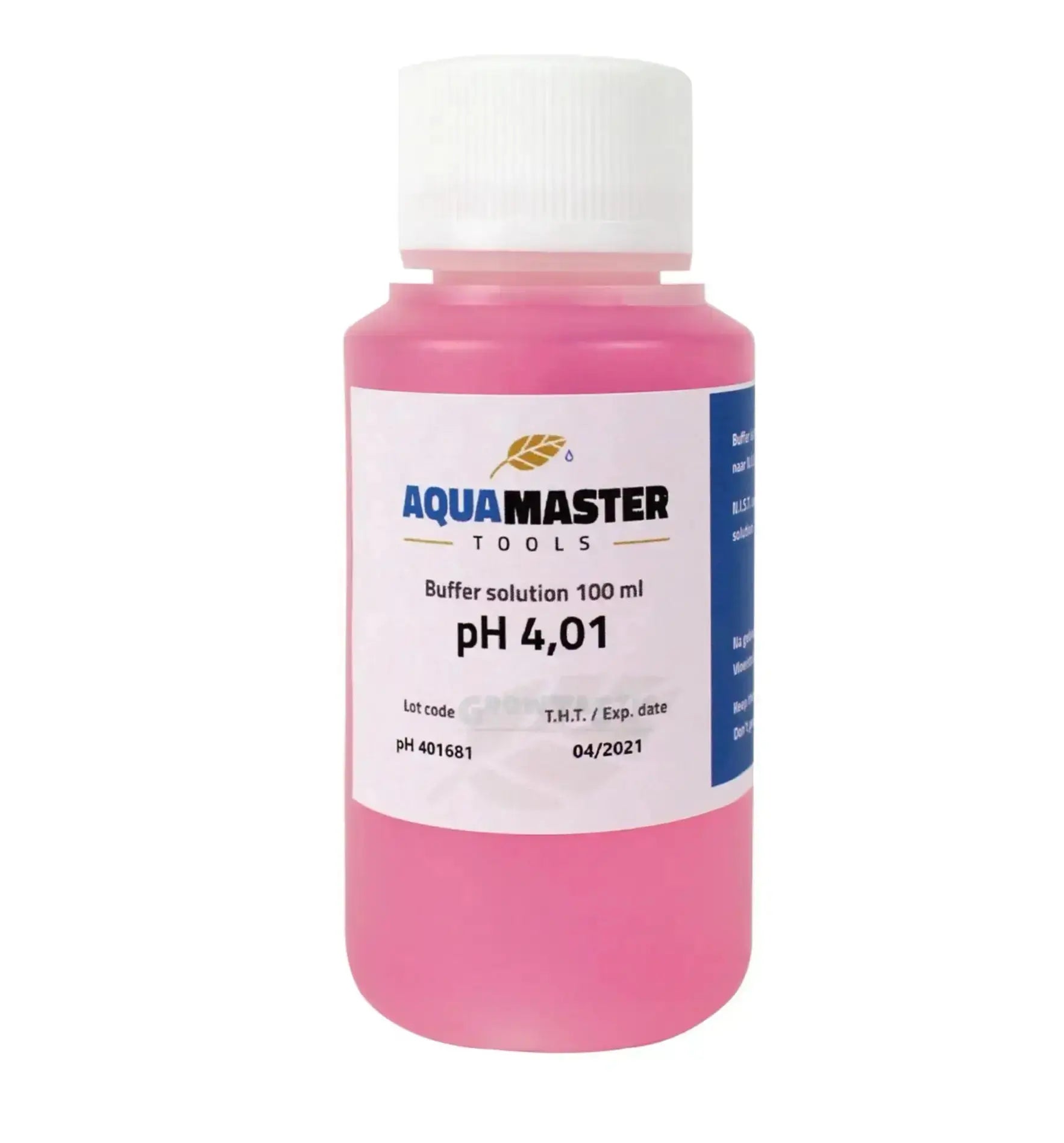 Aquamaster pH Kalibrierflüssigkeit, 100ml, zur genauen pH-Wertkalibrierung von Wasseranalysen, in transparentem Fläschchen.