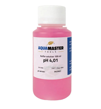 Aquamaster pH Kalibrierflüssigkeit, 100ml, zur genauen pH-Wertkalibrierung von Wasseranalysen, in transparentem Fläschchen.