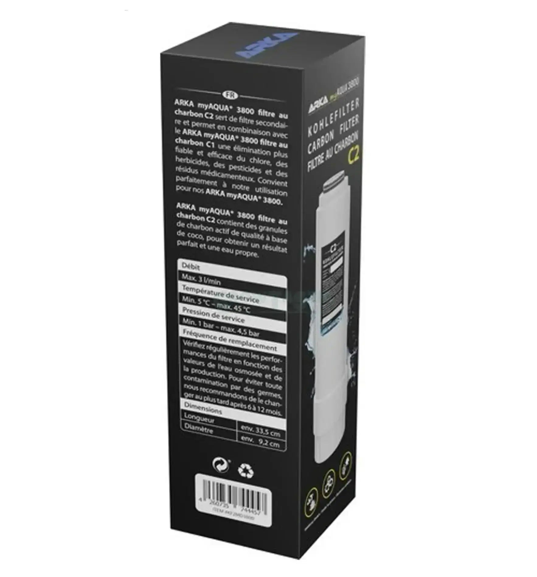 ARKA myAQUA® 3800 Wechselfilter für Osmoseanlage, zeigt den Kohlefilter in einer ARKA Osmoseanlage.