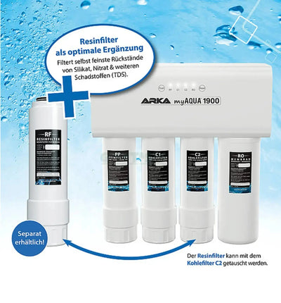 ARKA myAQUA® 1900 Umkehrosmoseanlage, kompakte Wasseraufbereitungsanlage mit Filtersystem und Bedienfeld, in weiß und Edelstahl optik
