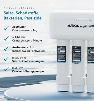 ARKA myAQUA® 3800 Umkehrosmoseanlage, Wasserfilter-System mit Filtersystem und Armaturen, für sauberes Trinkwasser