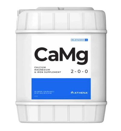 Athena CaMg Dünger in 3,78-Liter-Flasche, enthält Calcium und Magnesium für Pflanzenwachstum, auf weißem Hintergrund.