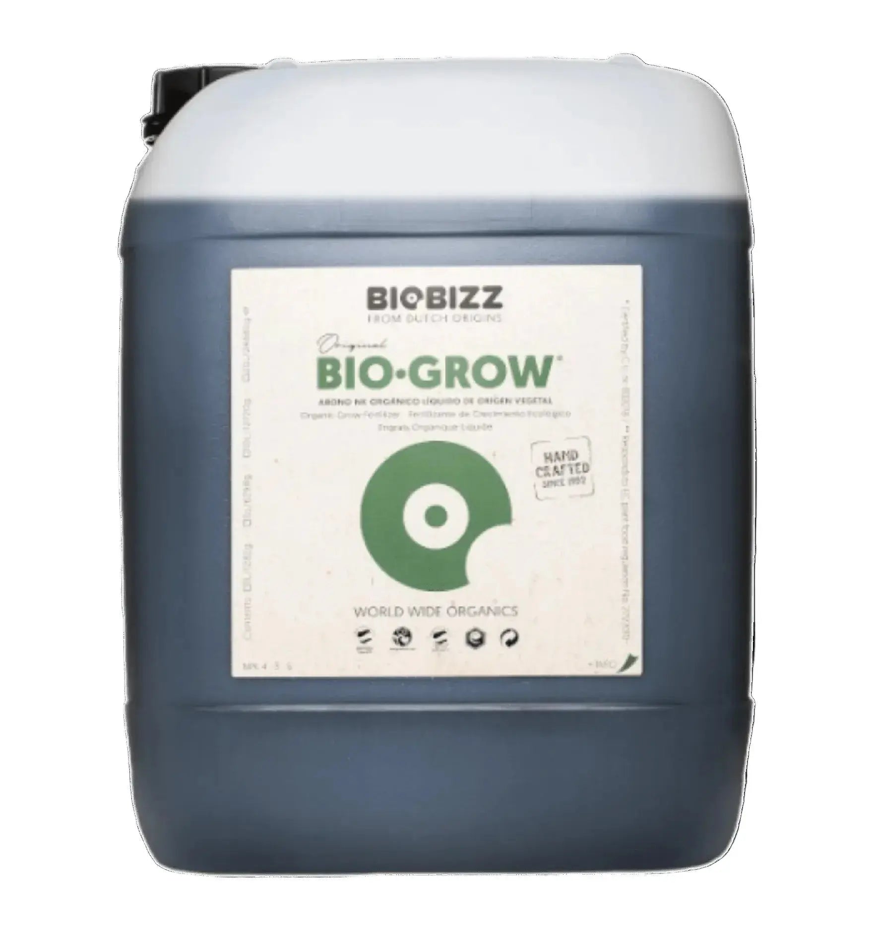 Flüssiger BioGrow Dünger von BioBizz in 500 ml Flasche, ideal für das Wachstum von Pflanzen, zeigt die Verpackung vor einem weißen Hintergrund.