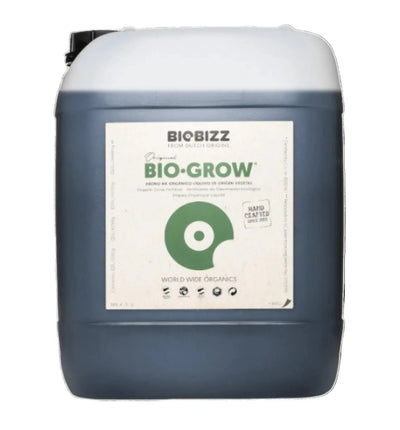 Flüssiger BioGrow Dünger von BioBizz in 500 ml Flasche, ideal für das Wachstum von Pflanzen, zeigt die Verpackung vor einem weißen Hintergrund.