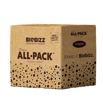 BioBizz All Pack Outdoor Dünger von BioBizz, organischer Pflanzendünger für den Außenbereich, auf weißem Hintergrund.