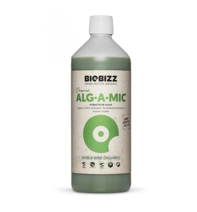 BioBizz Alg·A·Mic Pflanzenschutzflasche, biologischer Pflanzenstärkungsmittel, 500 ml in grüner Verpackung.