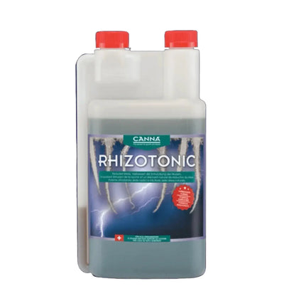 Grüner Canna Rhizotonic Düngerflasche für Pflanzenwachstum, 250 ml, Canna Marke, auf weißem Hintergrund