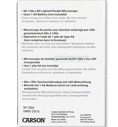 Carson MicroBrite Plus Taschenmikroskop mit LED-Beleuchtung, 60-120x Vergrößerung, tragbares Mikroskop für Mikrowelten