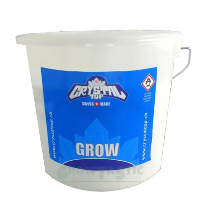 Kristall Top Grow Dünger in 250 g, flüssiger Pflanzennährstoff für gesundes Pflanzenwachstum, in grüner Verpackung.