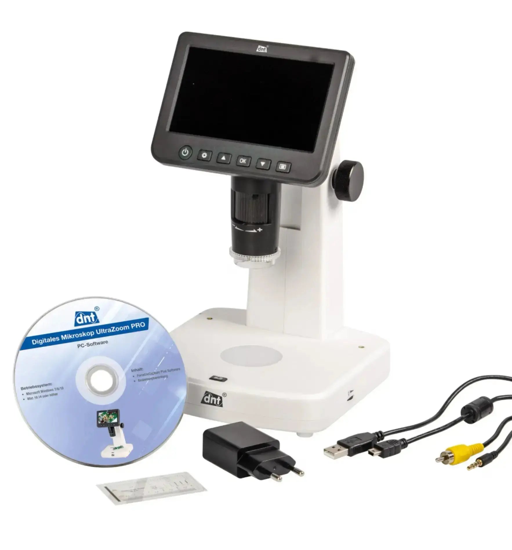 Dnt Mikroskop Digital UltraZoom PRO mit verstellbarem Objektiv und LED-Beleuchtung, Nahaufnahme der Mikroskopoptik