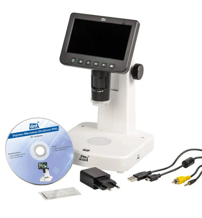 Dnt Mikroskop Digital UltraZoom PRO mit verstellbarem Objektiv und LED-Beleuchtung, Nahaufnahme der Mikroskopoptik