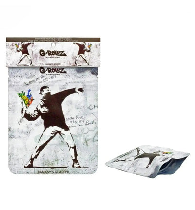 G-Rollz Banksy's Smellproof Aufbewahrungsbox mit 10 Stück, geruchsdichte Box für diskrete Lagerung, in Weiß mit Dove-Design.
