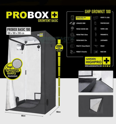 Garden Highpro Grow Kit 100, vollständiges Anbausystem mit Töpfen, Nährstoffen und Zubehör für den Gartenanbau.