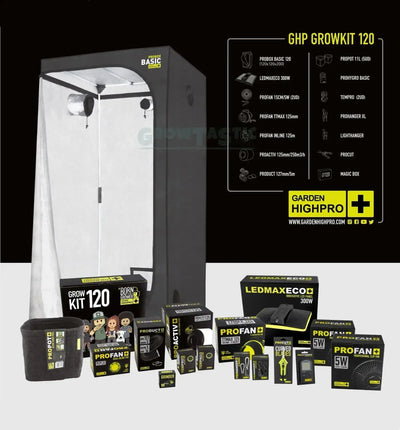 Garden Highpro GHP Grow Kit 120, komplettes Anbausystem mit Pflanzenbehältern und Zubehör für optimale Pflanzenzucht.