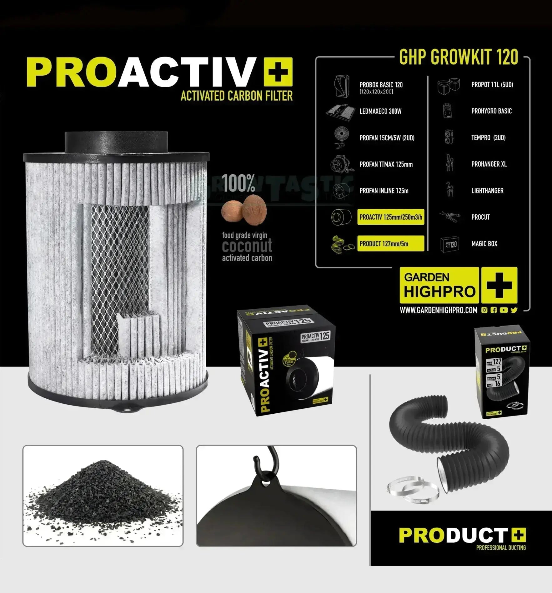 Garden Highpro Grow Kit 120 in einem grünen Anzuchtsystem mit Pflanzen und Zubehör, für nachhaltiges Gärtnern.