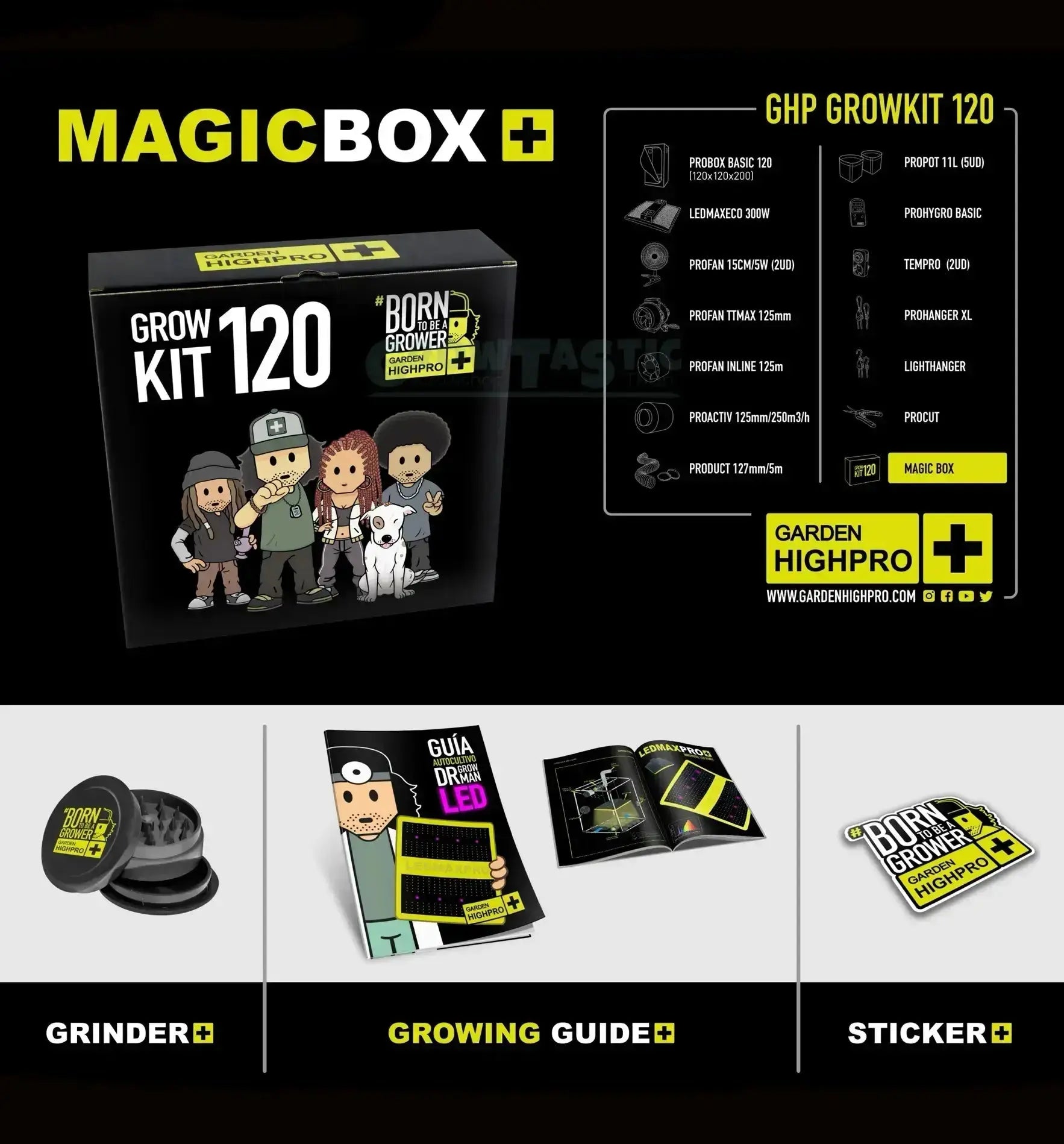 Garden Highpro GHP Grow Kit 120, komplettes Anbausystem mit Topf, Nährstoffen und Beleuchtung für erfolgreiche Pflanzenzucht.