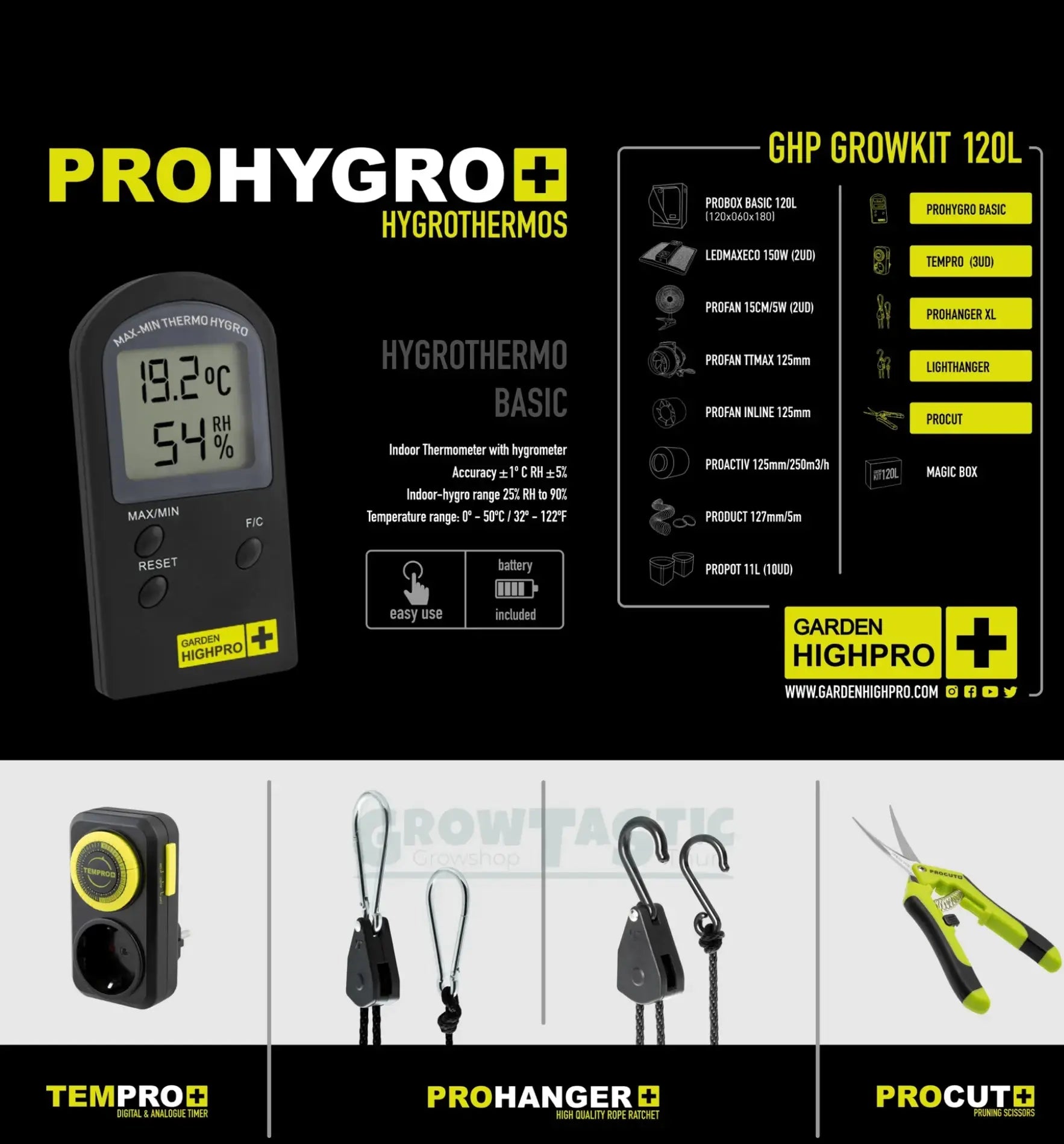 Garden Highpro Grow Kit 120L, komplettes Pflanzenanbausystem mit Grow-Box und Zubehör, ideal für Indoor-Gartenprojekte.