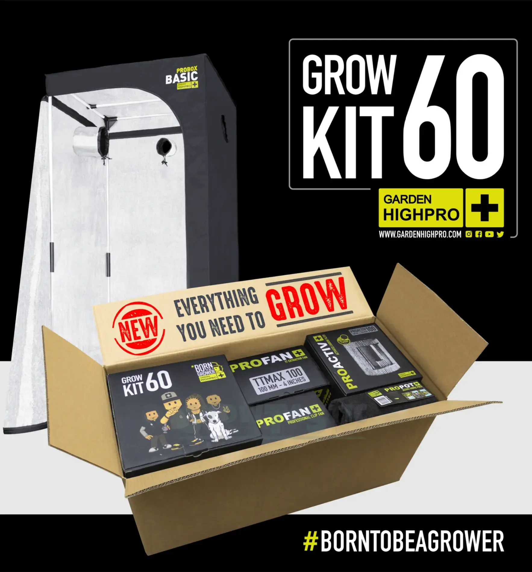 Garden Highpro GHP Grow Kit 60, komplettes Anbausystem mit Töpfen und Zubehör für den Indoor-Garten.