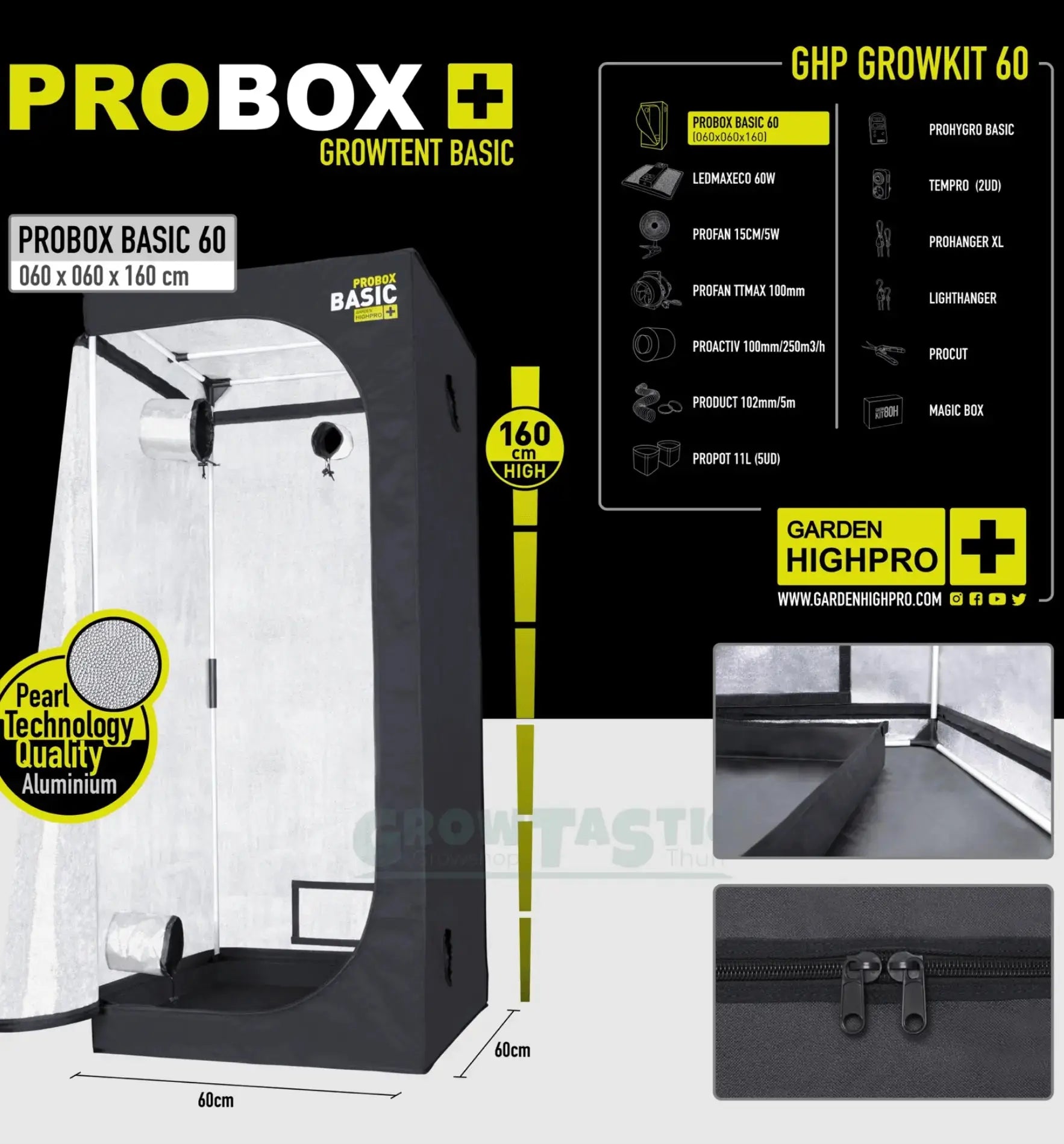 Garden Highpro GHP Grow Kit 60, komplettes Anbausystem mit Top-Qualität für gesunden Pflanzenanbau.