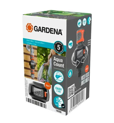 Gardena Wasserzähler AquaCount für Bewässerung, zeigt Wasserverbrauch auf digitalem Display, aus robustem Kunststoff gefertigt