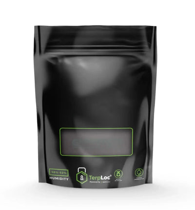 GroveBag TerpLoc Window Pouch® für Aufbewahrung von 3,5 g mit transparenter Fensterfolie, in der Hand gehalten