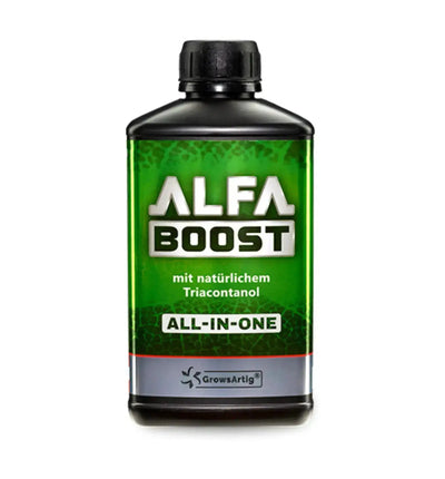 GrowsArtig Alfa Boost All-in-One Pflanzenstärkungsmittel in 250 ml Flasche, für gesunde Pflanzen und robustes Wachstum.