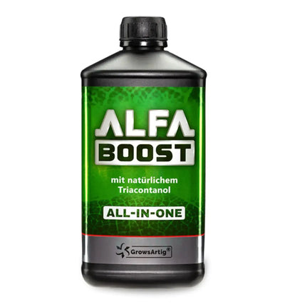 GrowsArtig Alfa Boost All-in-One Pflanzenstärkungsmittel in 250 ml Flasche, fördert Pflanzenwachstum und -gesundheit.