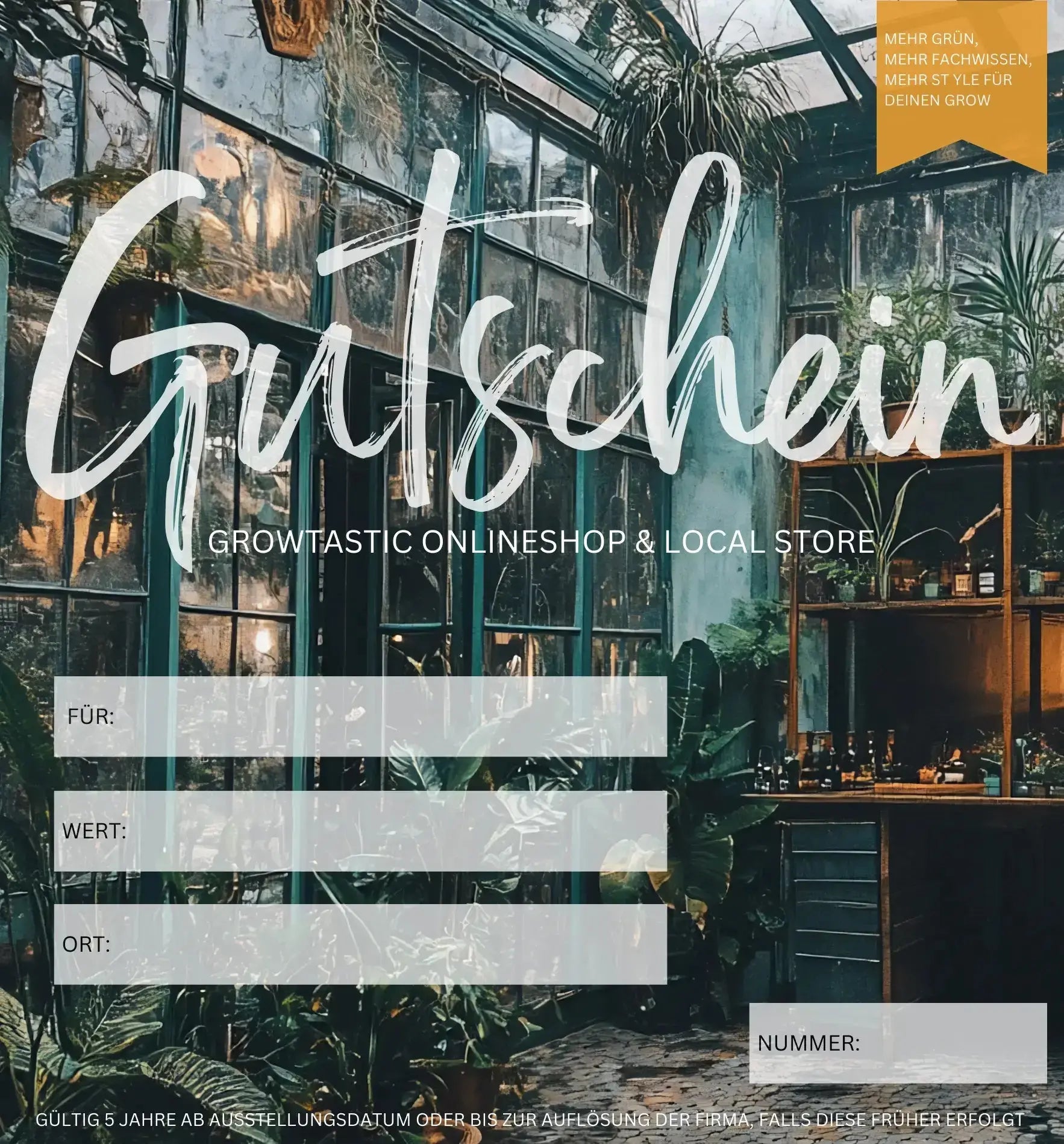 Geschenkgutschein von GrowTastic Growshop, Wert 10 CHF, mit Logo und ansprechendem Design auf weißem Hintergrund.