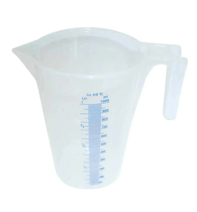 Messbecher von GrowTastic Sammlung, 100 ml bis 1 Liter, aus transparentem Kunststoff mit Messskala, für präzises Abmessen.